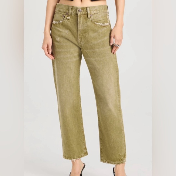 R13 distressed boyfriend jeans moss green 25 - Picture 1 of 8